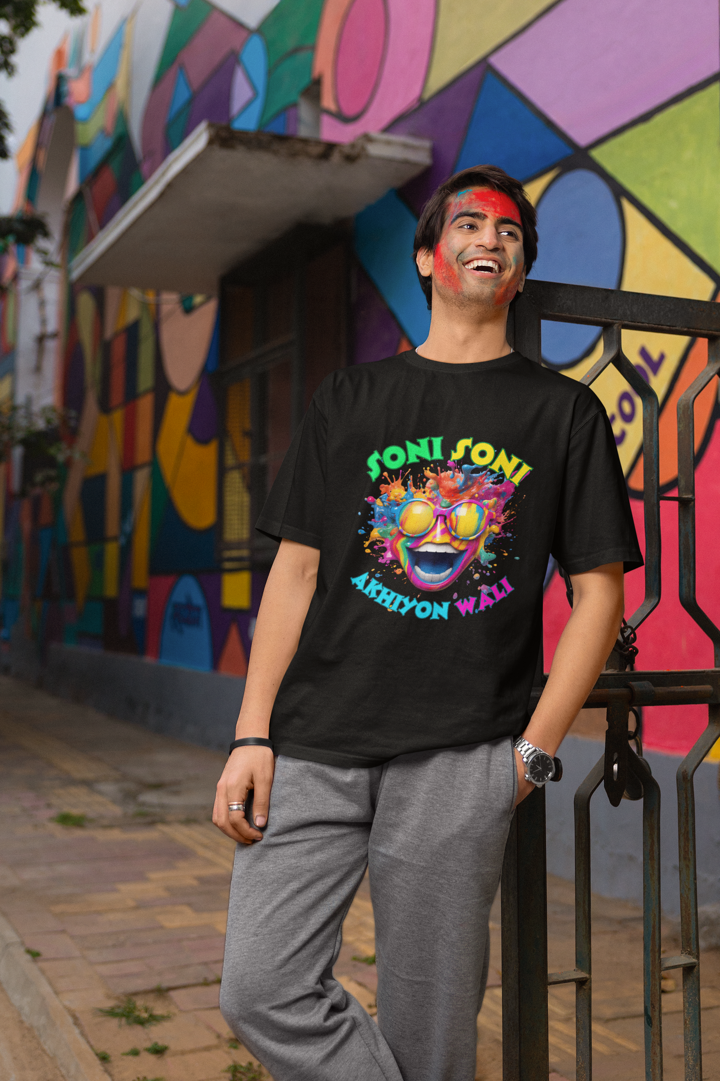 Color Burst Goggles: Soni Soni Ankhiyon Wali Holi Festival Tee