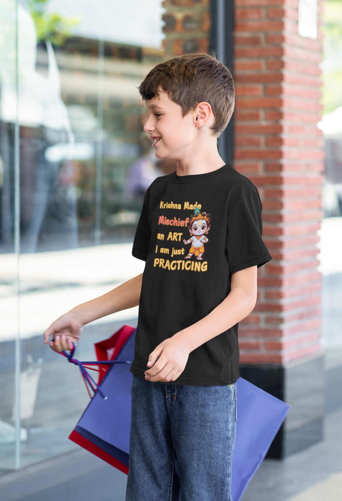 Krishna Made Mischief An Art Janmashtami Boy's T Shirts Black