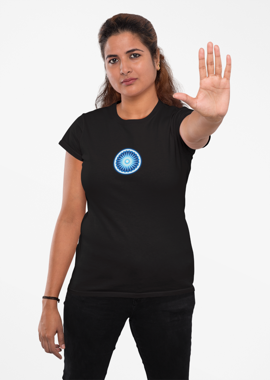 Ashoka Chakra Independence Day Women T Shirts Black