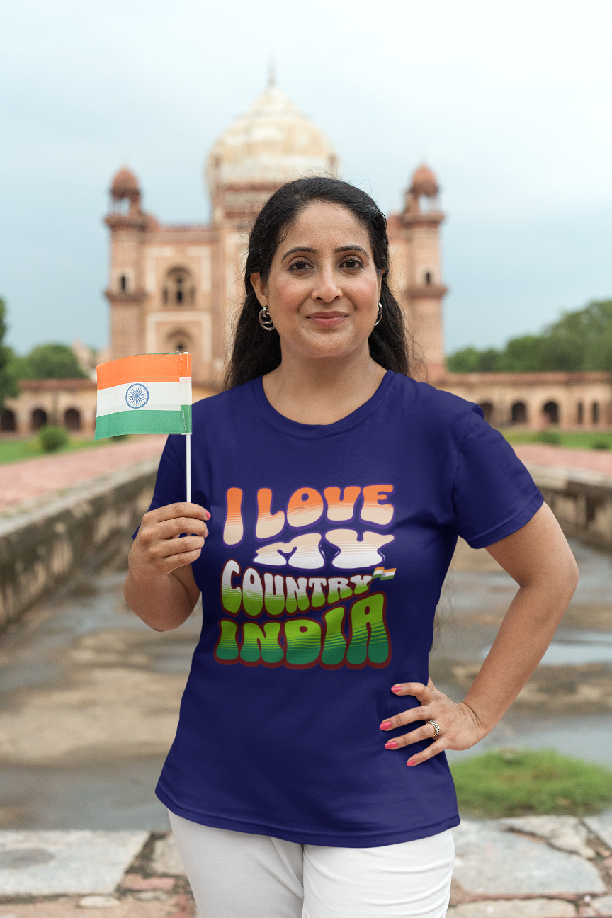 I Love My India Independence Day Women T Shirts Navy Blue