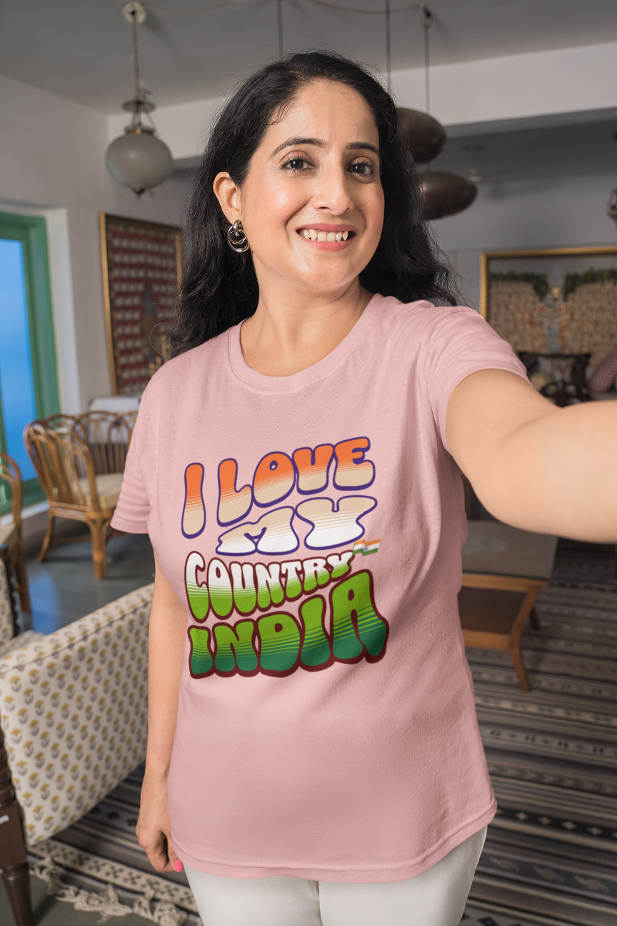 I Love My India Independence Day Women T Shirts Light Baby Pink