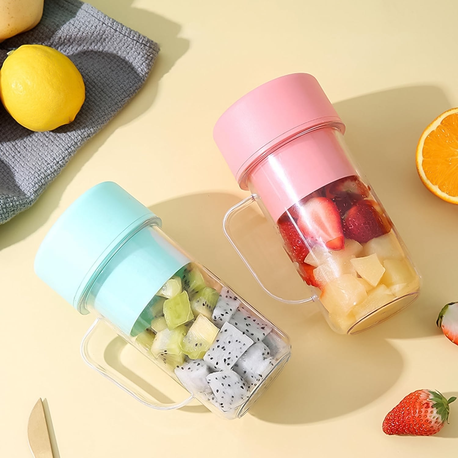 Portable Crusher Juicer With Handle Straw Usb Rechargeable 6 Blades (420 Ml)