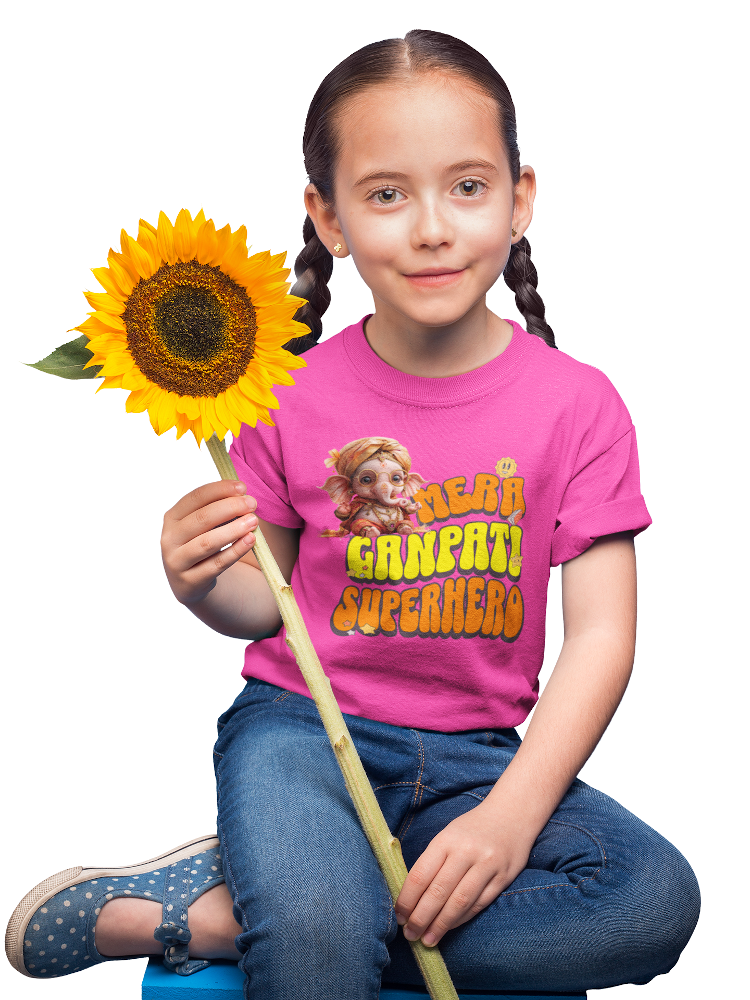 Mera Ganpati Superhero Ganesh Chaturthi Girl's T Shirts