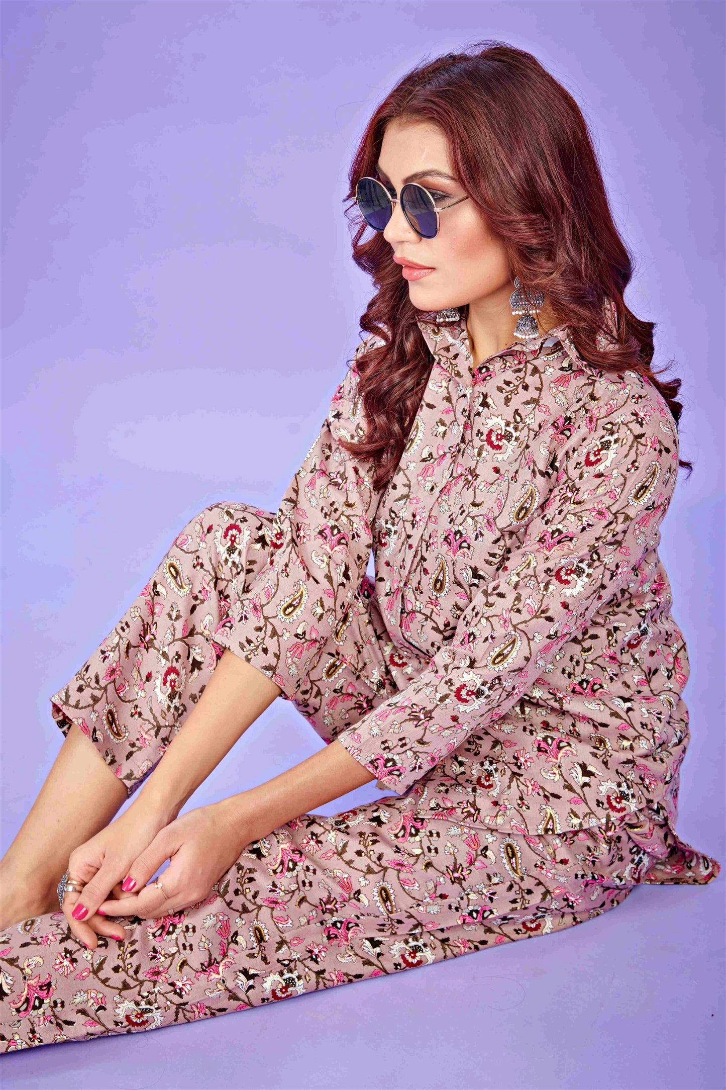 Pastel Colour Cotton Printed Party Wear Co-ords Set