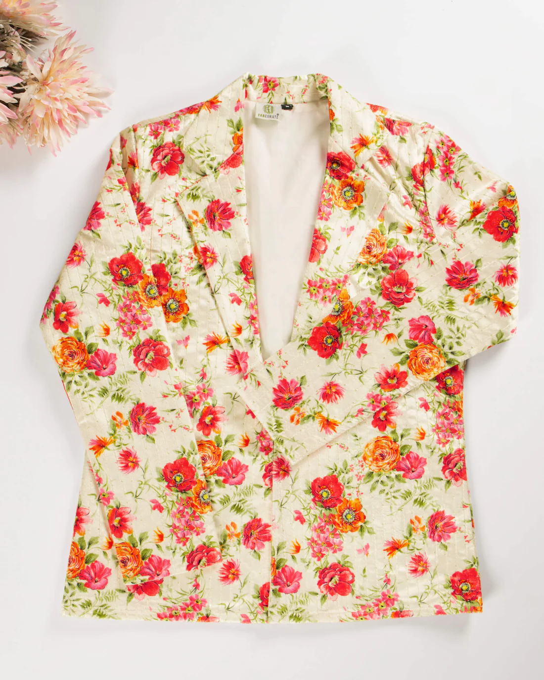 Cream & Pink Colour Floral Printed Jacket For Women's