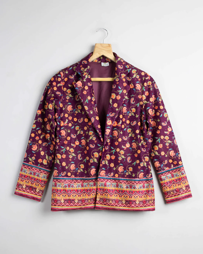 Purple Colour Kalamkari Printed Jacket For Women's