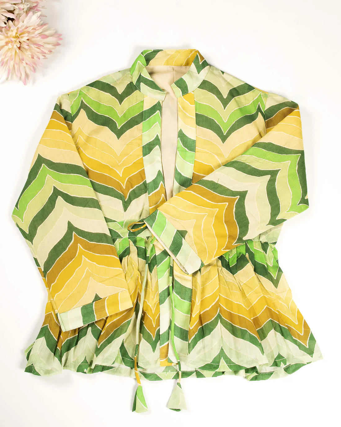 Green & Yellow Colour Printed Jacket For Women's