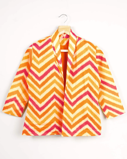 Pink & Orange Colour Printed Jacket For Women's