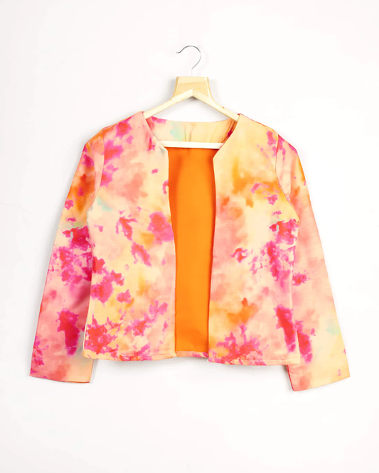 Pink Tie & Dye Printed Jacket For Women's