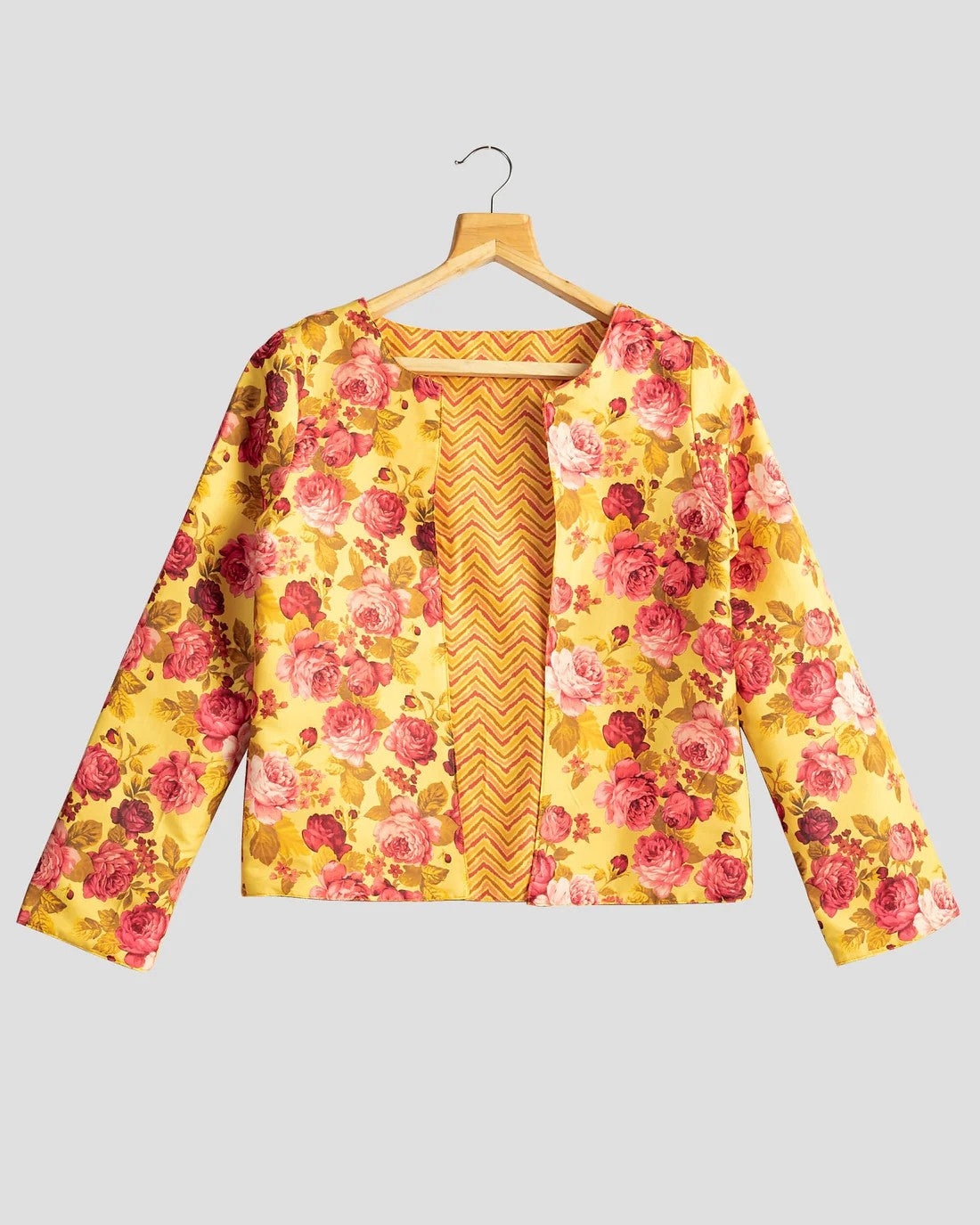 Orange Colour Stripes & Floral Printed Double Sided Wear Jacket For Women's