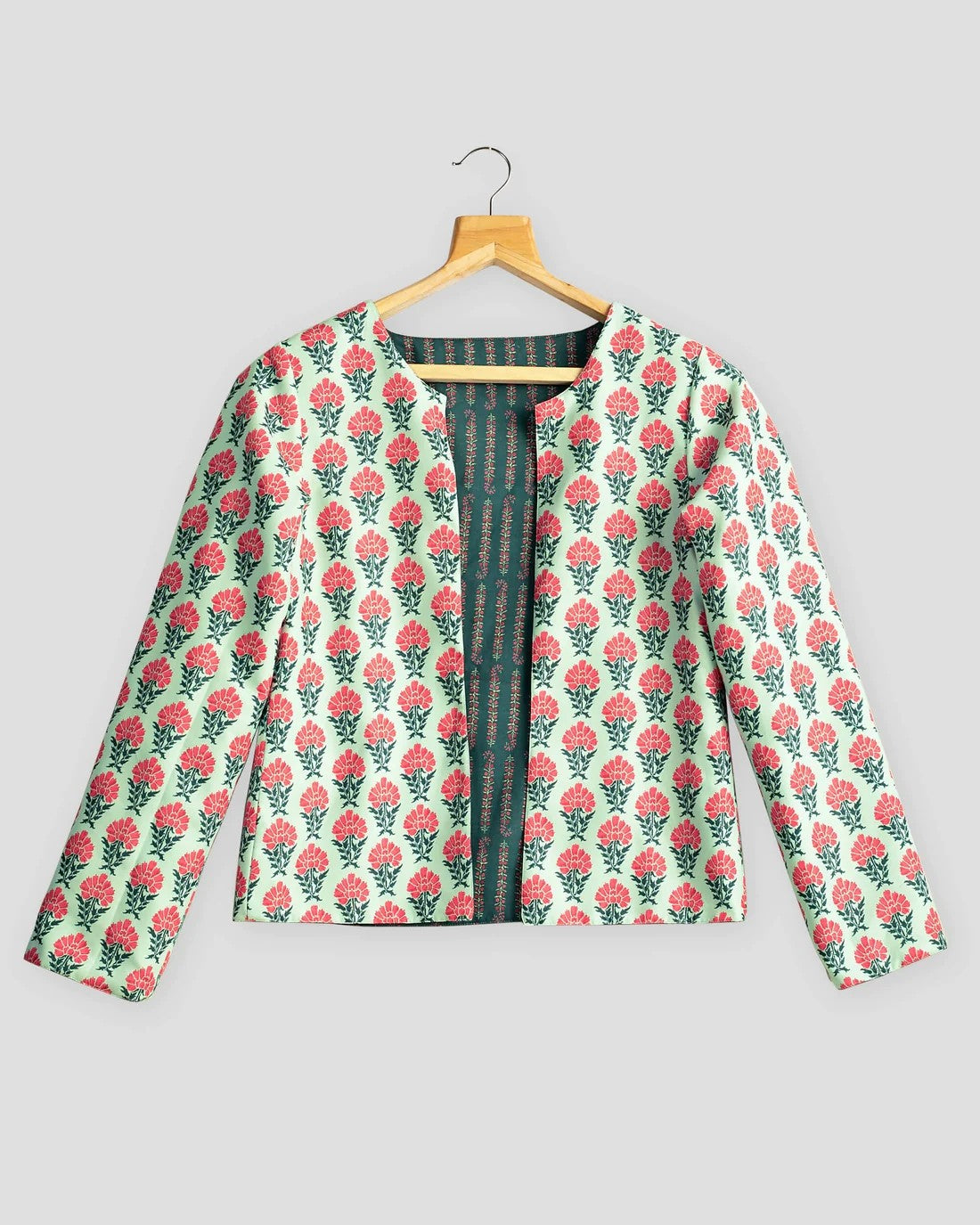 Dark & Sea Green Colour Floral Printed Double Sided Wear Jacket For Women's