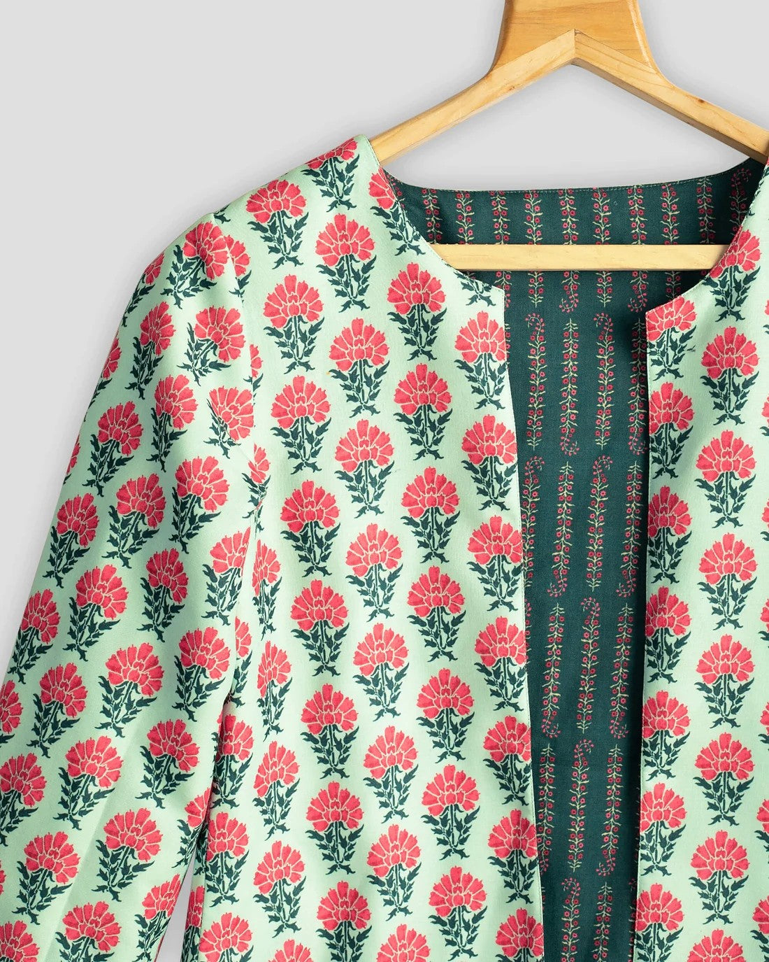 Dark & Sea Green Colour Floral Printed Double Sided Wear Jacket For Women's