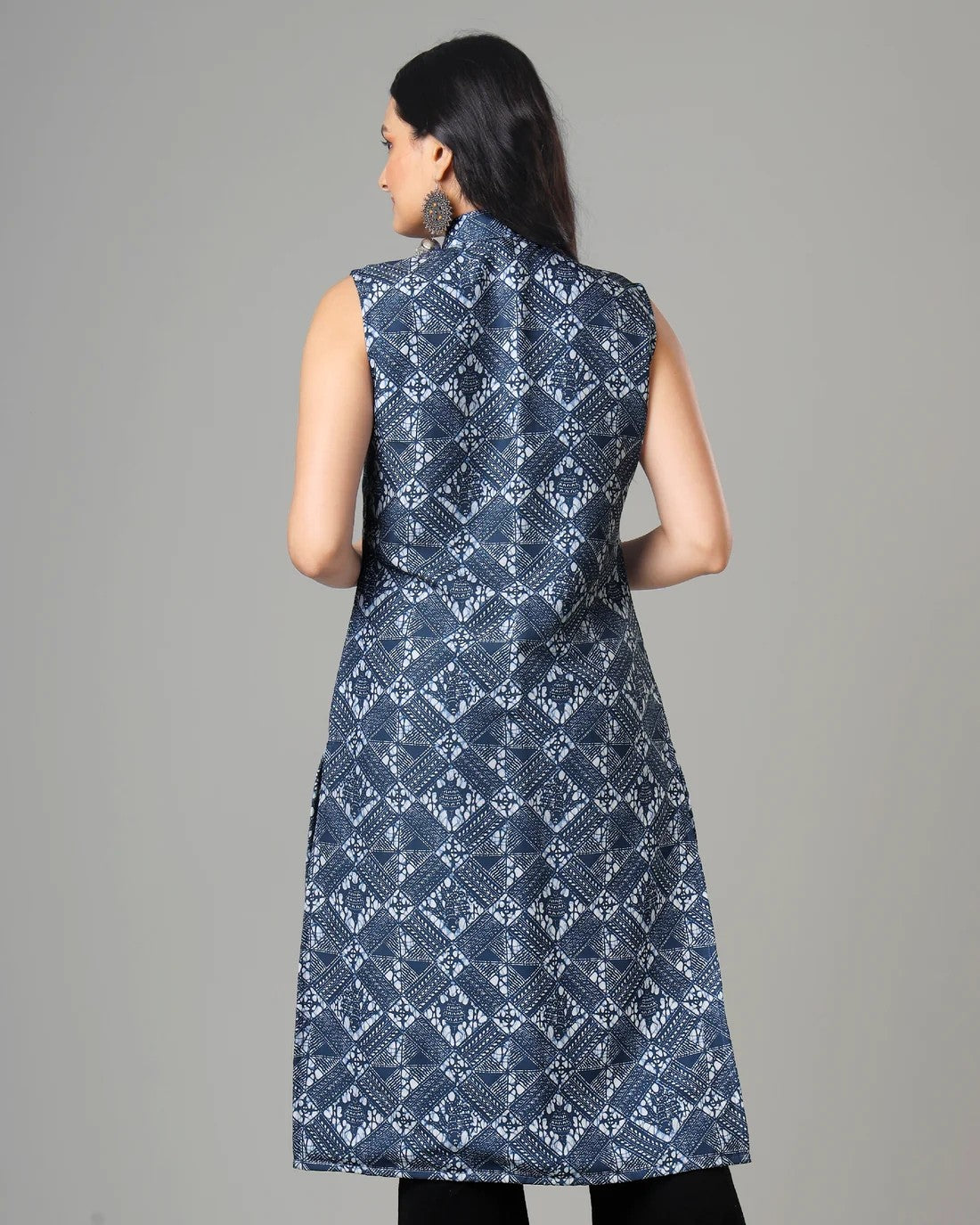 Indigo Printed Long Jacket For Women's