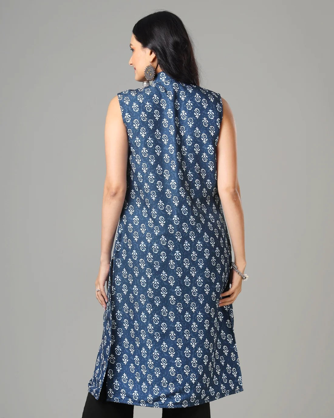 Indigo Printed Long Jacket For Women's