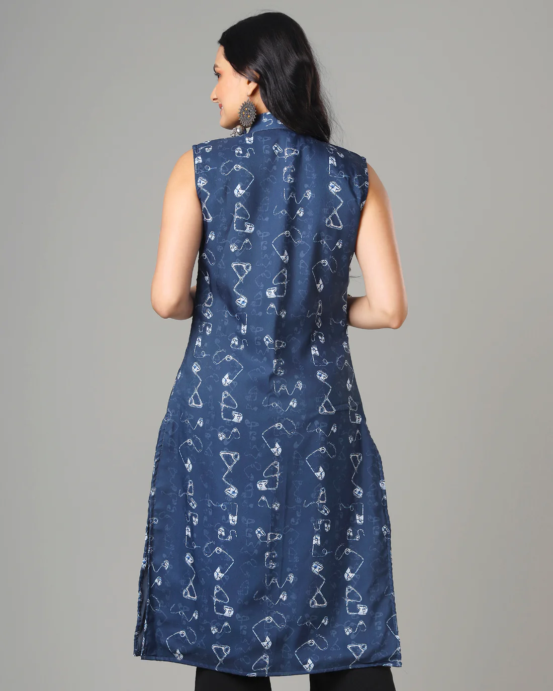 Indigo Printed Long Jacket For Women's