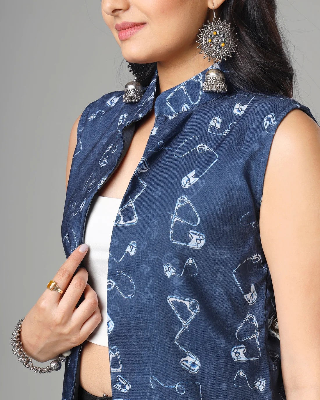 Indigo Printed Long Jacket For Women's