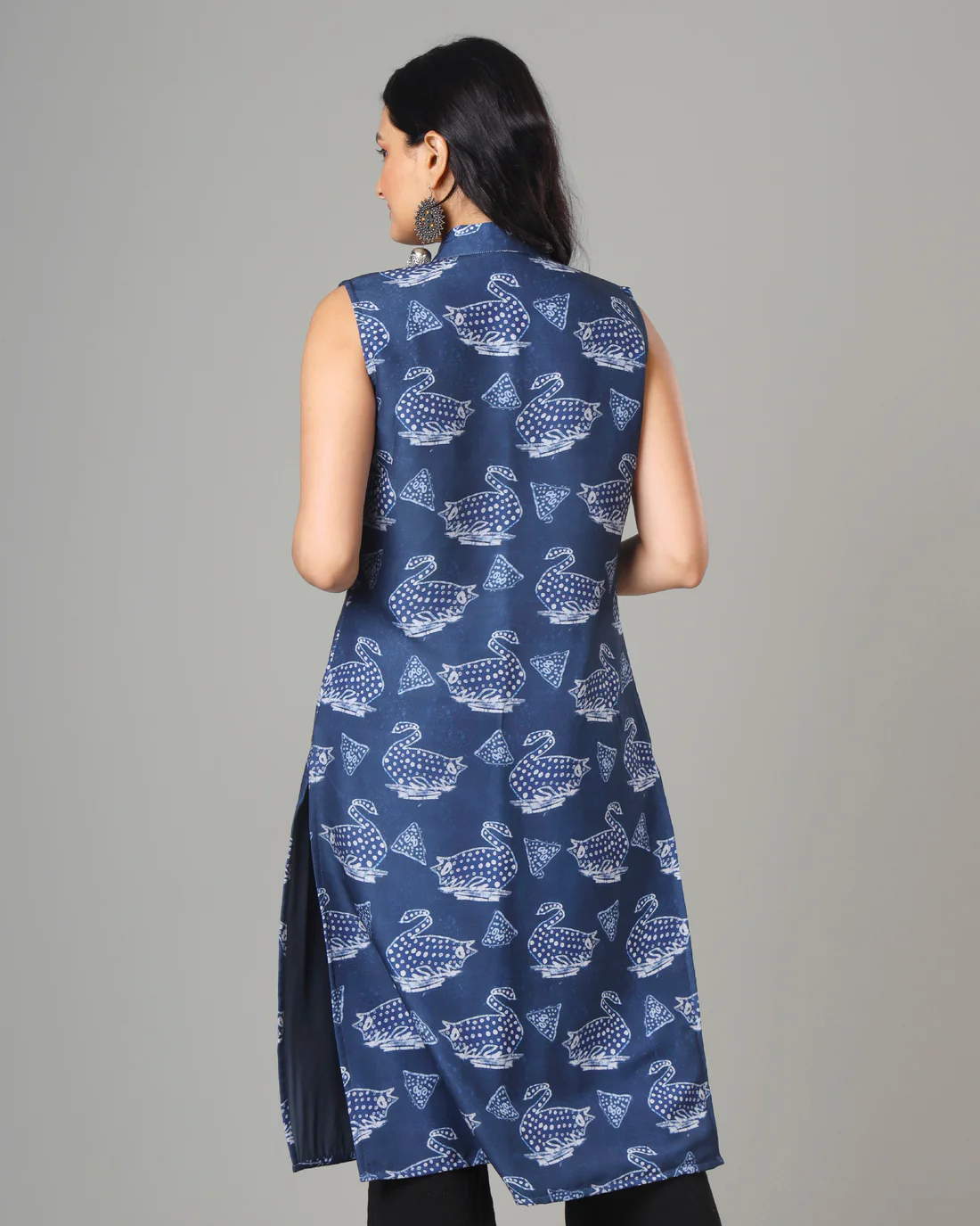 Indigo Printed Long Jacket For Women's