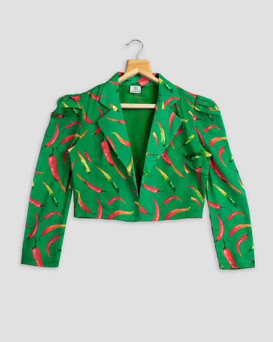 Green Colour Mirchi Printed Jacket For Women's