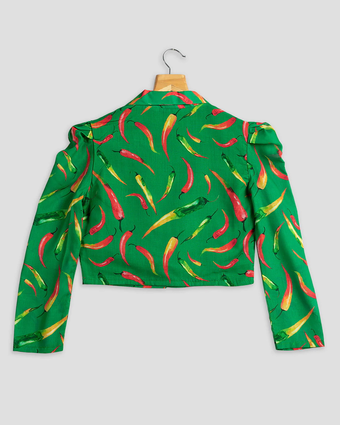 Green Colour Mirchi Printed Jacket For Women's