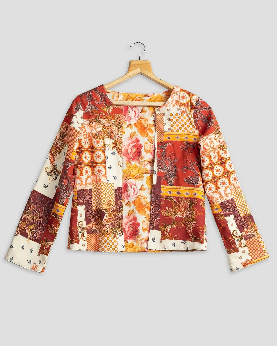 Yellow & Red Colour Floral Printed Double Sided Wear Jacket For Women's