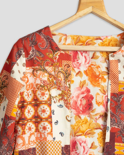 Yellow & Red Colour Floral Printed Double Sided Wear Jacket For Women's