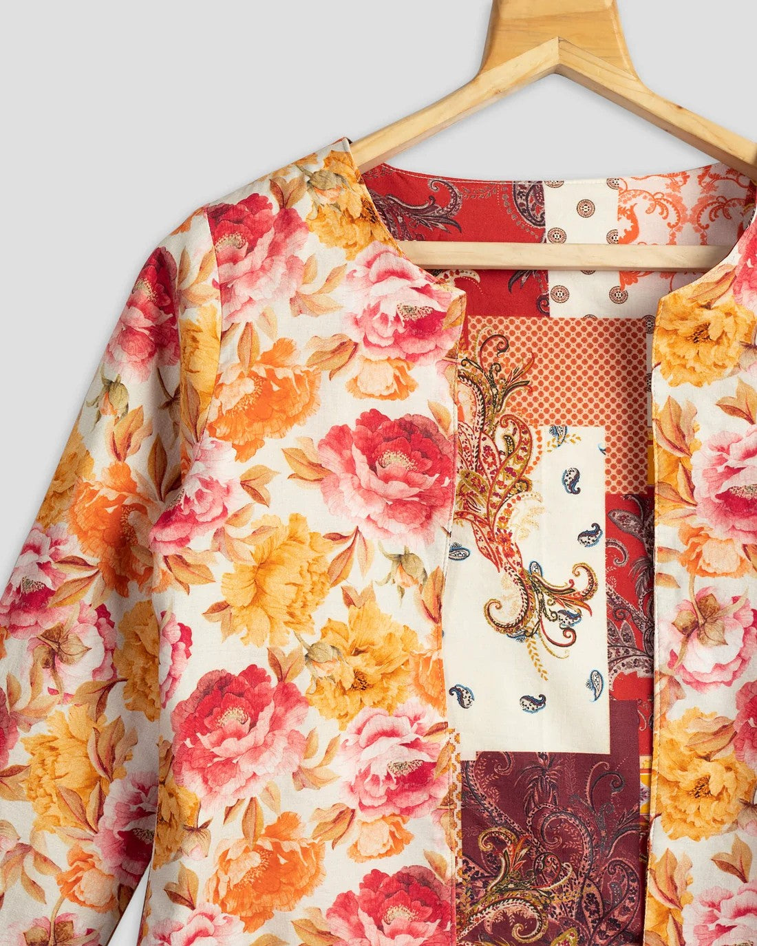 Yellow & Red Colour Floral Printed Double Sided Wear Jacket For Women's