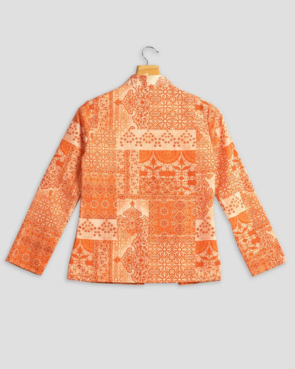 Orange Colour Printed Jacket For Women's