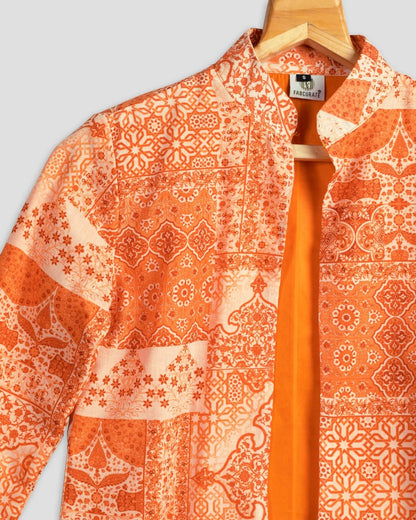 Orange Colour Printed Jacket For Women's