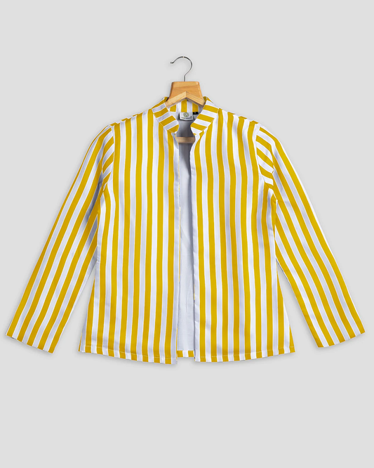 Yellow Colour Stripes Printed Jacket For Women's