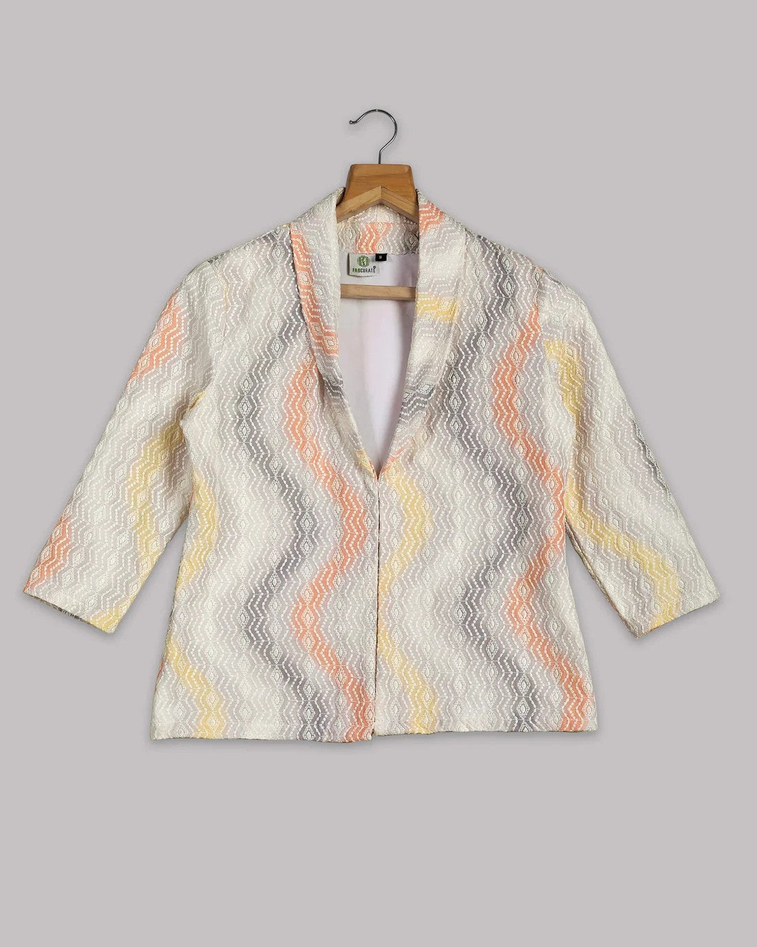 Orange And Grey Colour Chevron Printed Embroidery Jacket For Women's