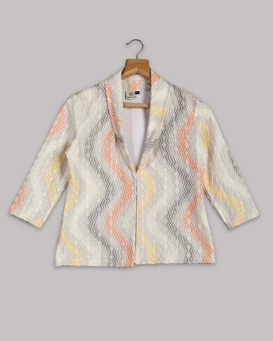 Orange And Grey Colour Chevron Printed Embroidery Jacket For Women's