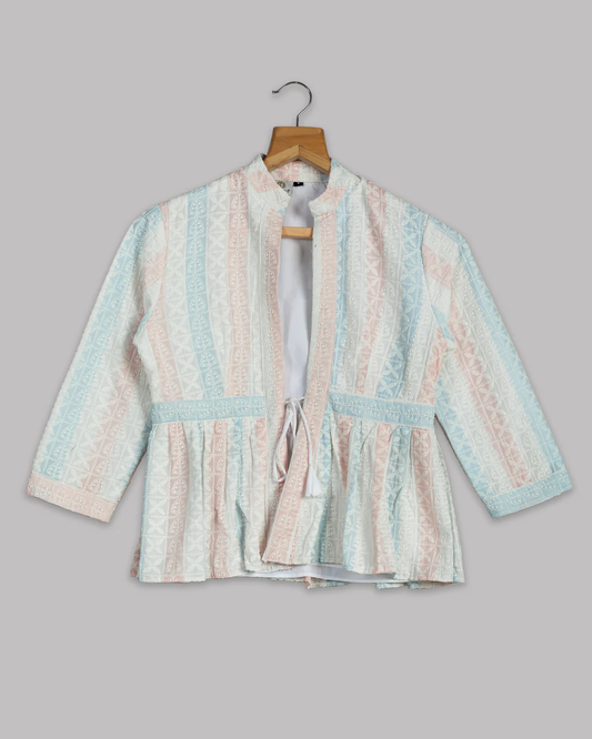 Light Blue Colour Embroidery Jacket For Women's