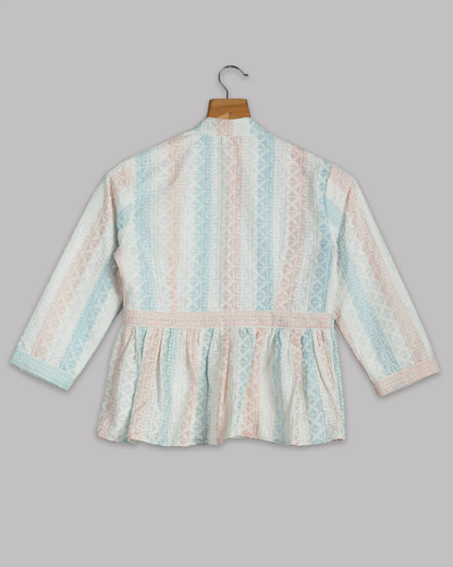 Light Blue Colour Embroidery Jacket For Women's