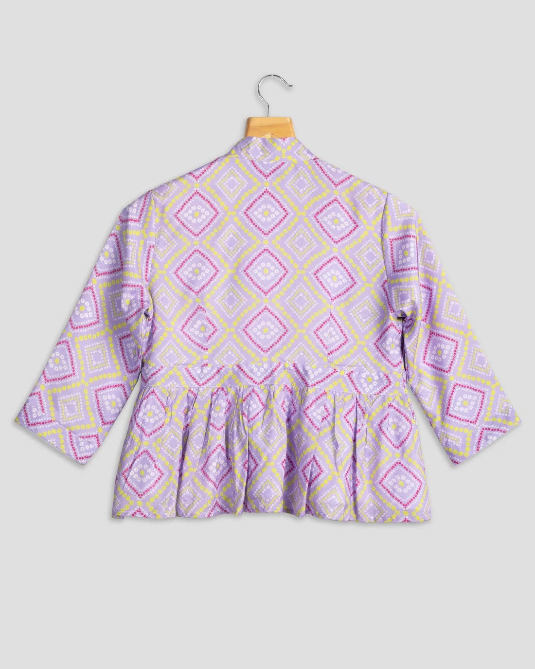 Purple Colour Bandhani Frill Jacket For Women's