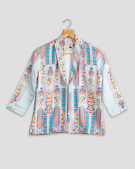 Sky Blue Colour Printed Jacket For Women's