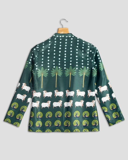 Green Colour Pichwaii Printed Jacket For Women's