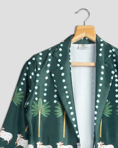 Green Colour Pichwaii Printed Jacket For Women's