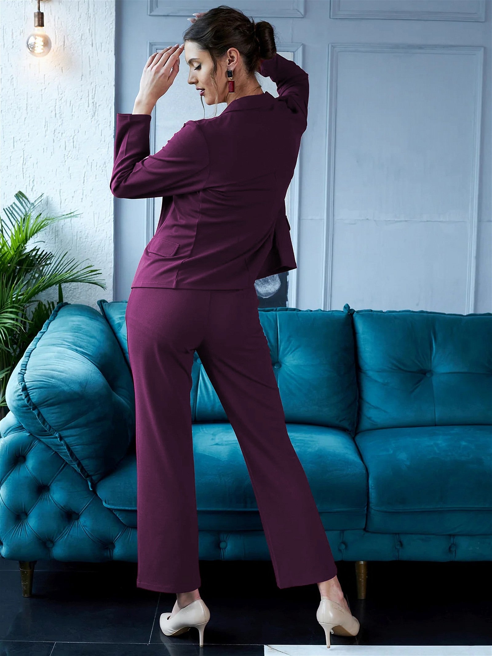 PURPLE JACKET TOP AND TROUSER CO-ORD SET