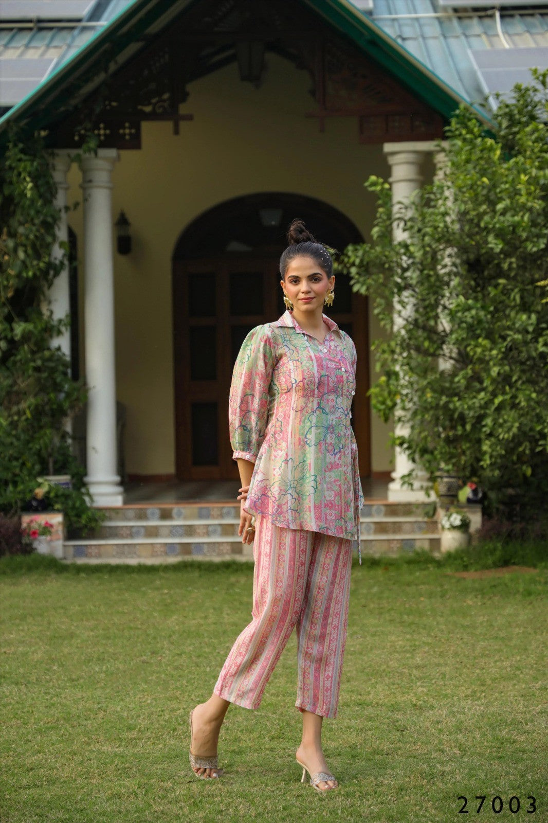 Pink Floral Digital Print Tunic With Pant