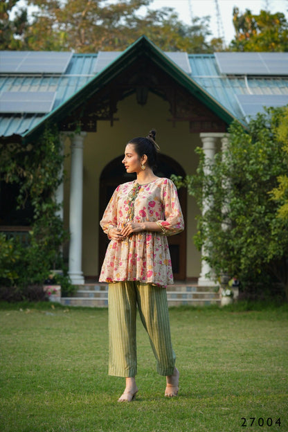 Floral Print Peplum Top & Palazzo Set