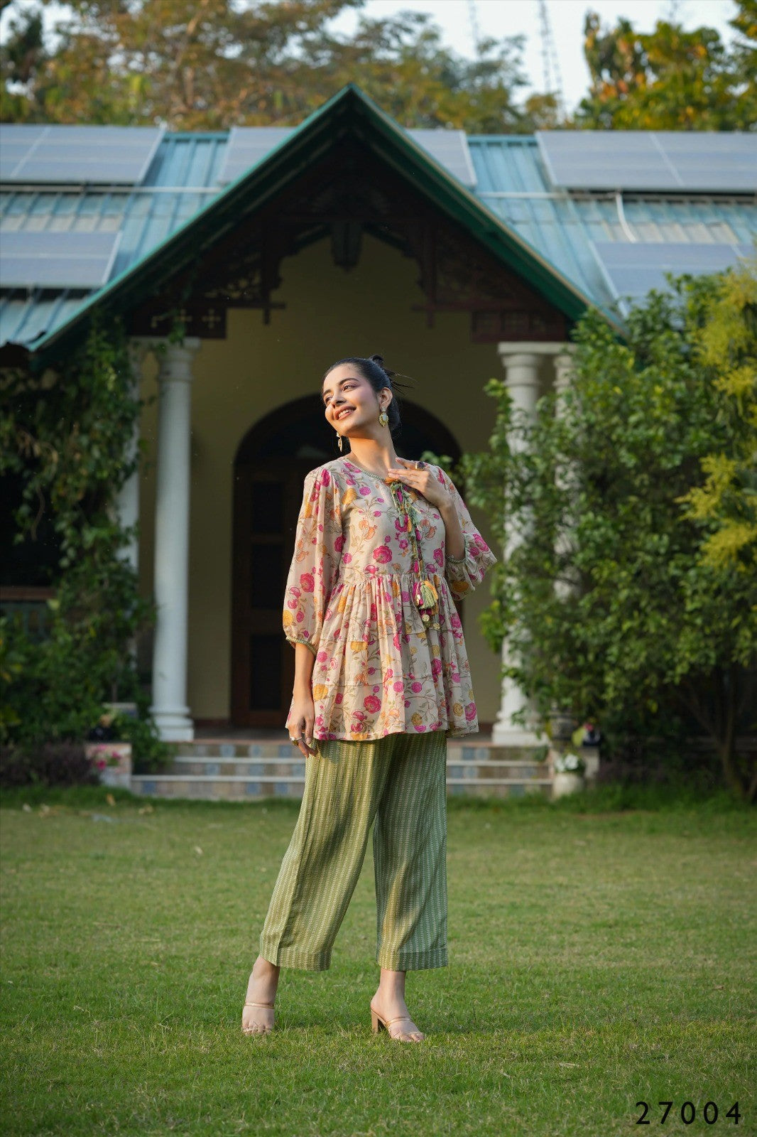 Floral Print Peplum Top & Palazzo Set