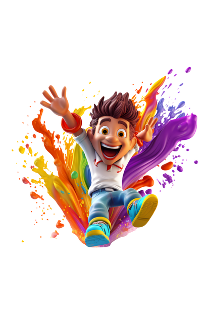 Holi Splash: Joyful Jump with Colorful Boy