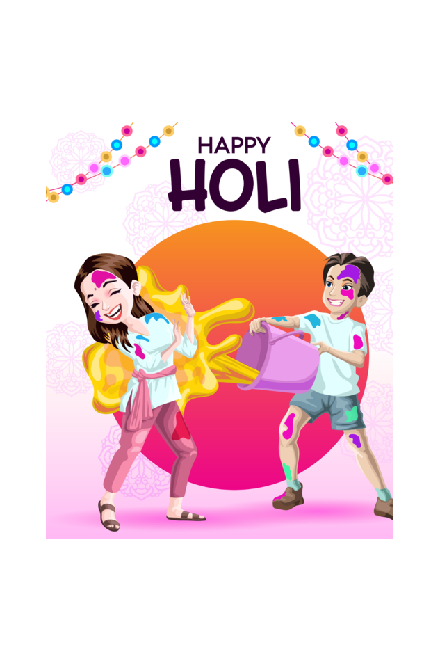 Colorful Surprise: Kids' Happy Holi Tee with Color Splash