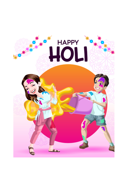 Colorful Surprise: Kids' Happy Holi Tee with Color Splash