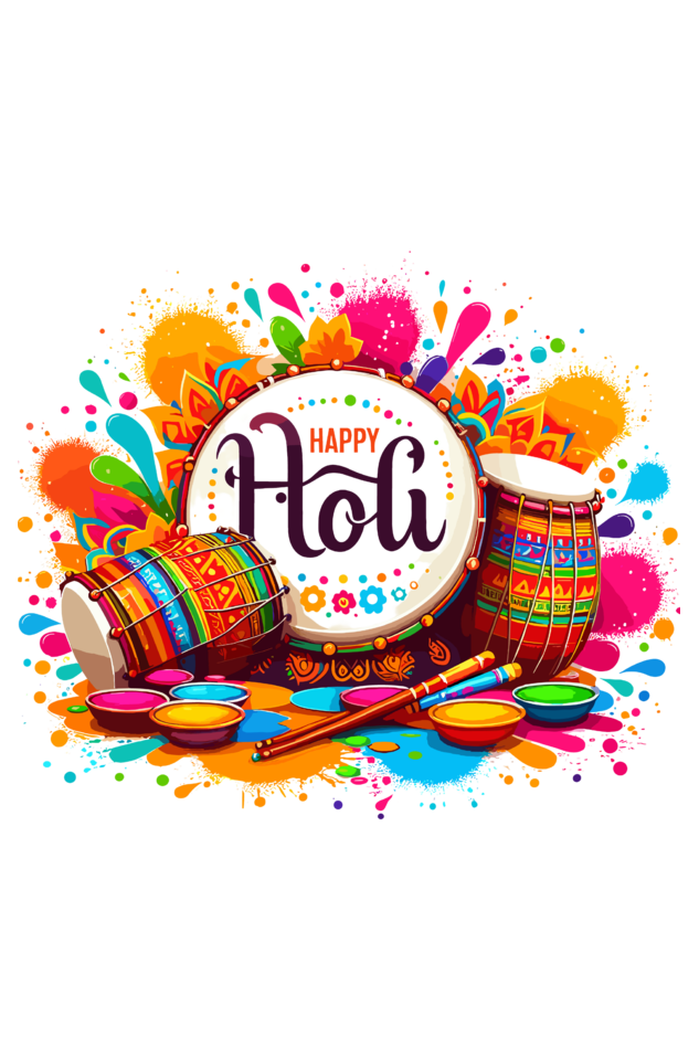 Happy Holi Fun: Girls' Kid Tee with Dhol & Colors