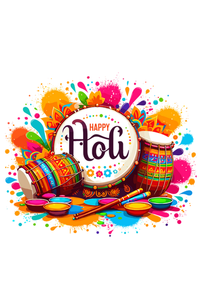 Happy Holi Fun: Girls' Kid Tee with Dhol & Colors