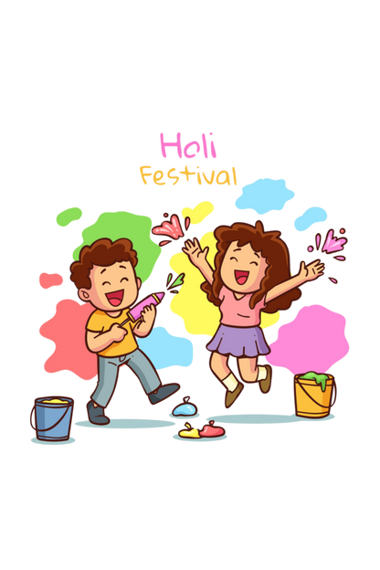 Holi Festive Fun: Girls' Tee with Boy-Girl Pichkari Play