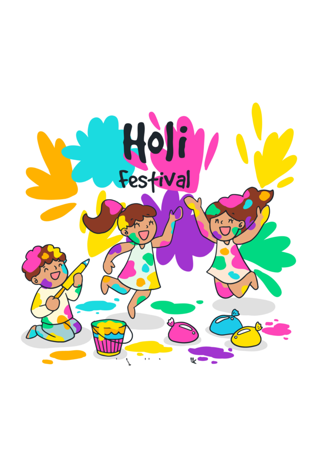 Holi Celebration Trio: Girls' Tee with Boy-Girl Pichkari Play