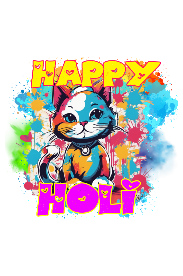 Happy Holi: Colorful Cute Cat Girls' T-shirt