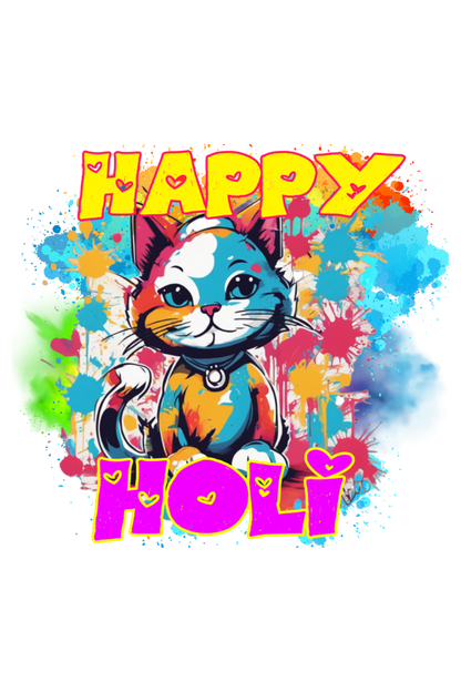 Happy Holi: Colorful Cute Cat Girls' T-shirt